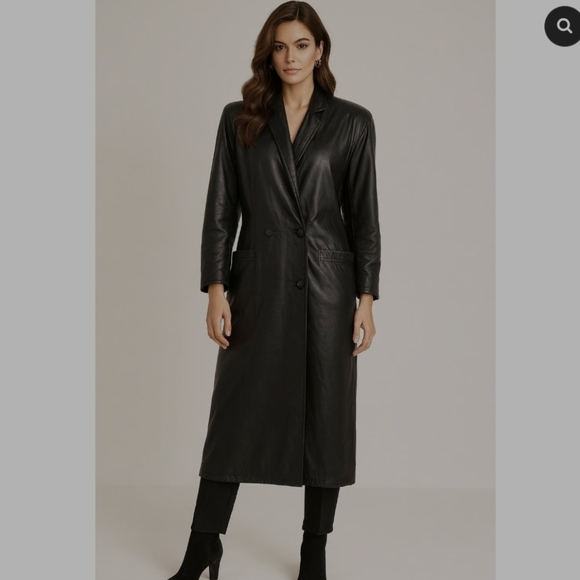 Vintage 80's GrungeBlack Leather Trench coat Medium Bikercore Whimsigoth